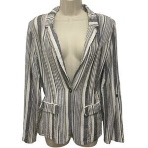 Cato Est 1946 Women’s M Striped Linen Blend Blazer Neutral Roll Tab Sleeve